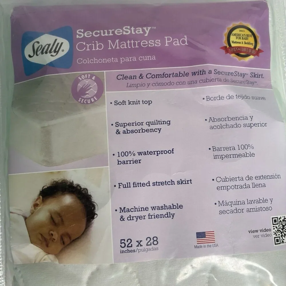 Sealy SecureStay Waterproof Crib Mattress Pad Quilted Soft Knit Top 52
